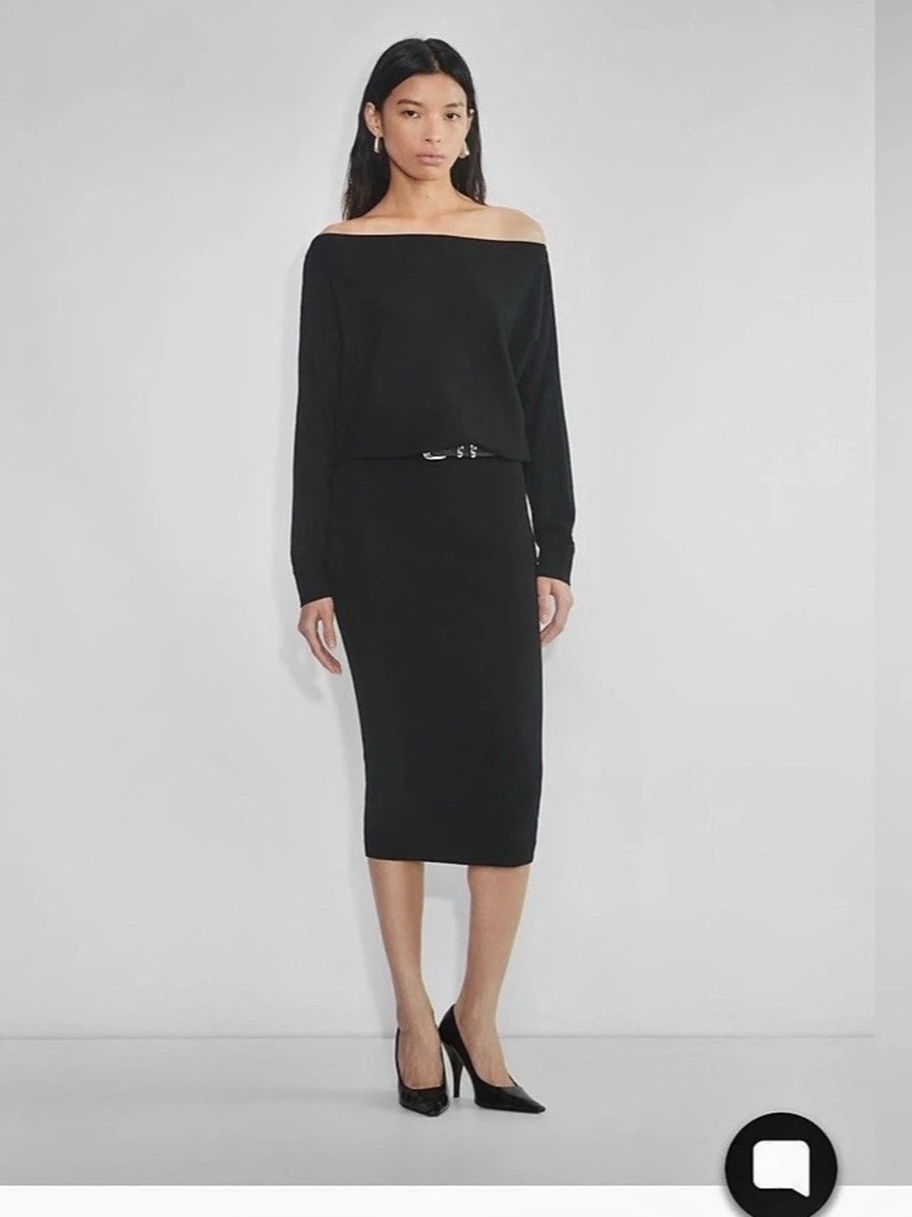 Babaton Inspiration Dress Off-Shoulder Midi Dress Black Size Medium